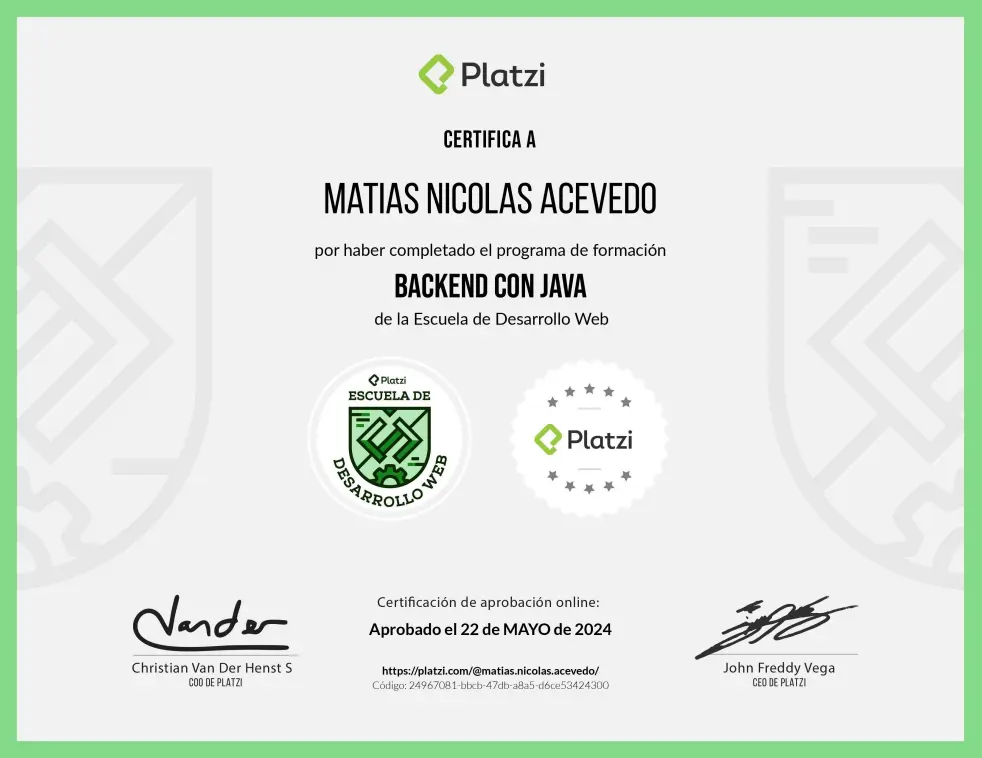 Certificado de Backend con Java